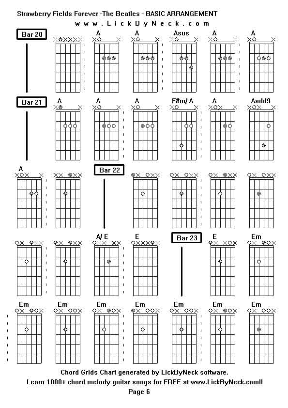 Chord Grids Chart of chord melody fingerstyle guitar song-Strawberry Fields Forever -The Beatles - BASIC ARRANGEMENT,generated by LickByNeck software.